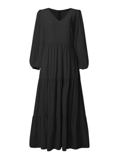 Autumn Temperament Women'S Large Swing Dress Black