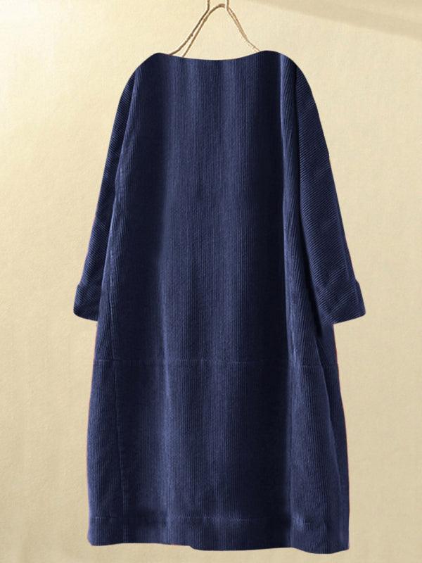 Autumn And Winter New Corduroy Retro Solid Dress Ponceau