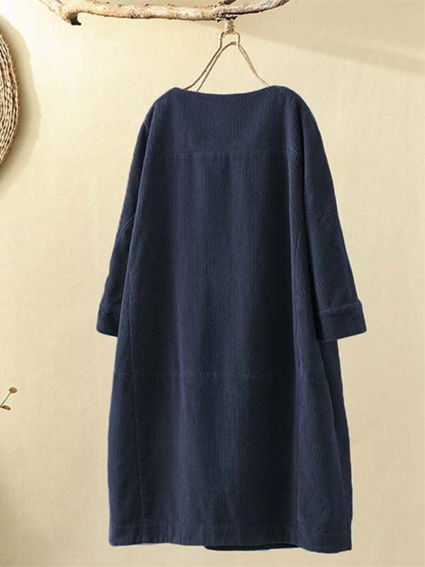 Autumn And Winter New Corduroy Retro Solid Dress Ponceau