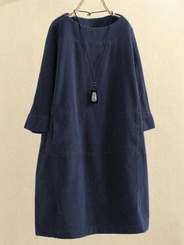 Autumn And Winter New Corduroy Retro Solid Dress Ponceau