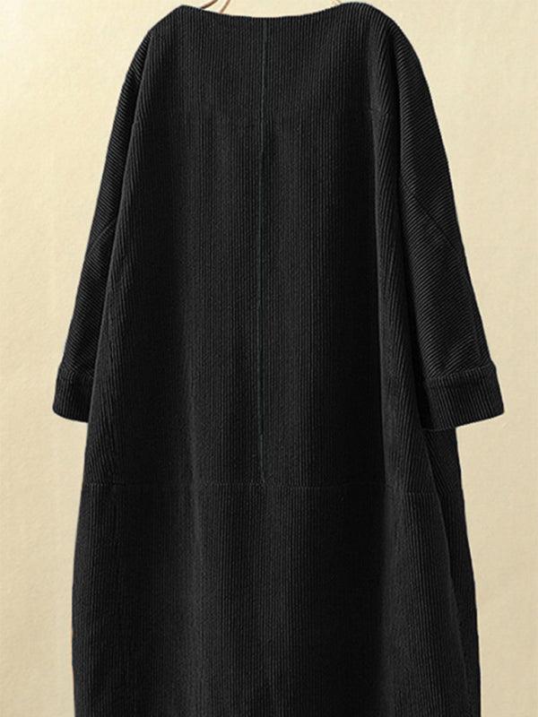 Autumn And Winter New Corduroy Retro Solid Dress Ponceau