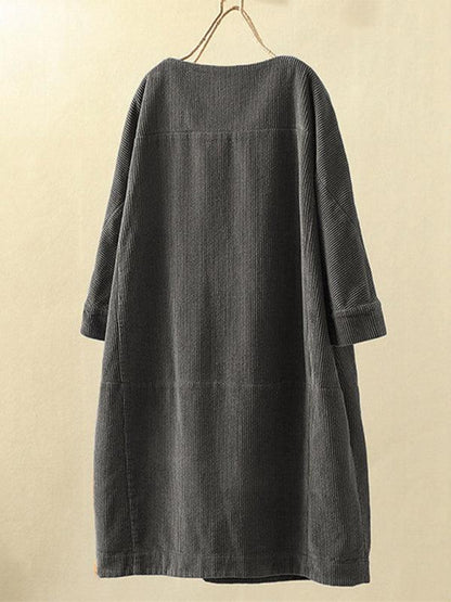 Autumn And Winter New Corduroy Retro Solid Dress Ponceau