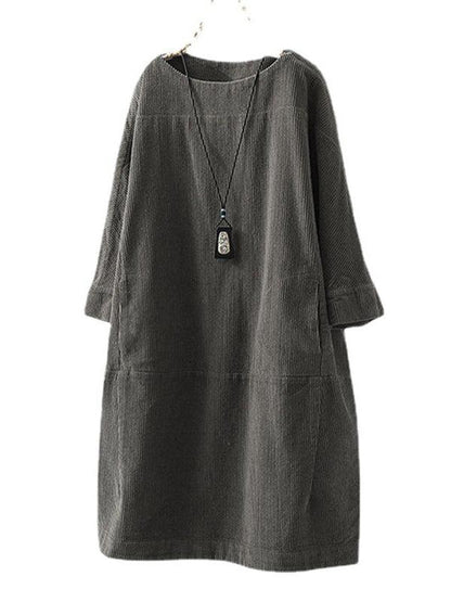 Autumn And Winter New Corduroy Retro Solid Dress Ponceau