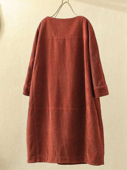 Autumn And Winter New Corduroy Retro Solid Dress Ponceau