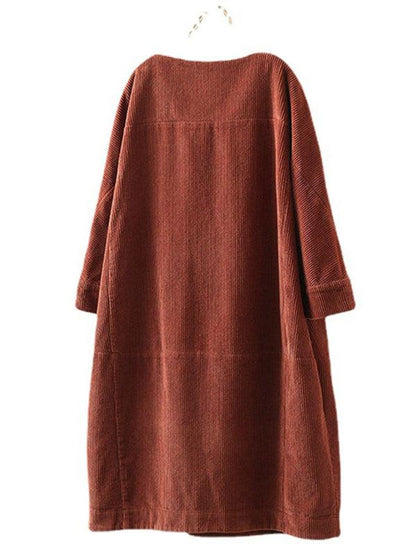 Autumn And Winter New Corduroy Retro Solid Dress Ponceau