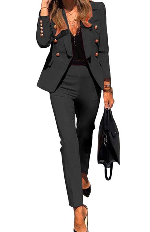 New Solid Color Fashion Two-Piece Suit Black