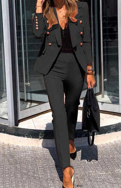 New Solid Color Fashion Two-Piece Suit Black