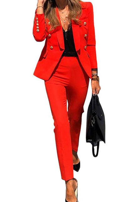 New Solid Color Fashion Two-Piece Suit Red