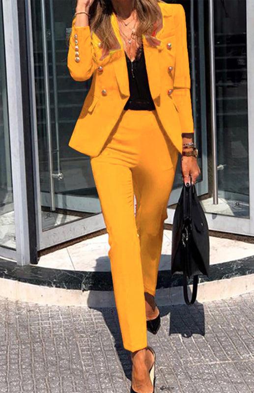 New Solid Color Fashion Two-Piece Suit Yellow