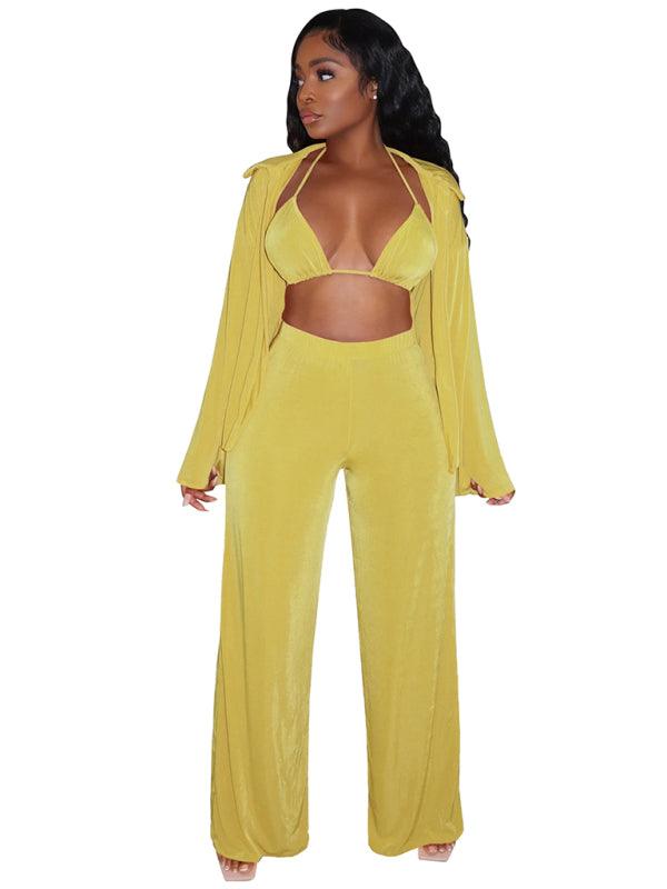 Women's fashionable casual velvet warm suit Yellow