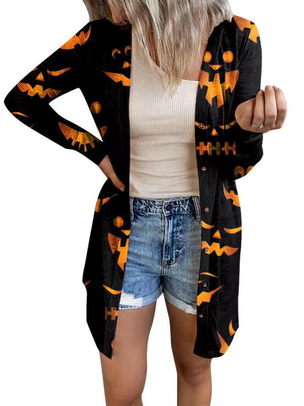 Women's Halloween-themed printed jacket cardigan Black