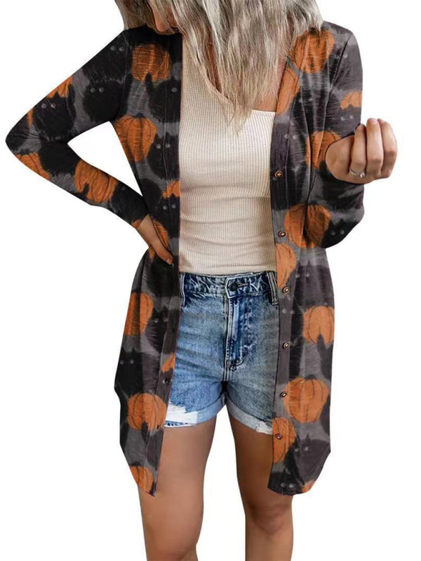 Women's Halloween-themed printed jacket cardigan Grey