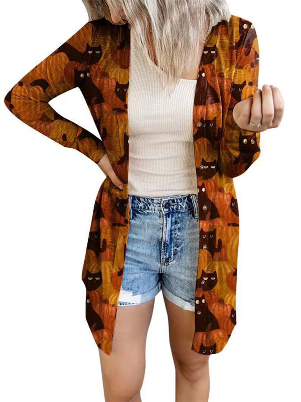 Women's Halloween-themed printed jacket cardigan Orange