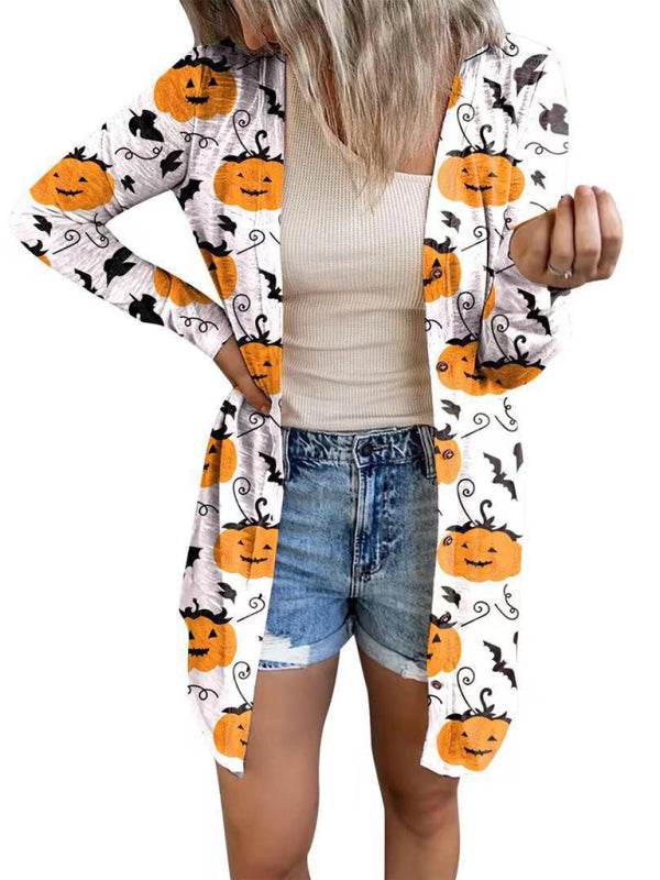 Women's Halloween-themed printed jacket cardigan White