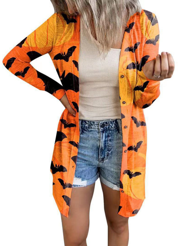 Women's Halloween-themed printed jacket cardigan Yellow