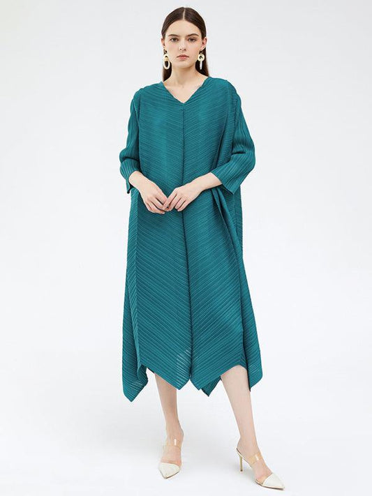 Women's 3/4 Sleeve Irregular Hem Dress Acid blue One size