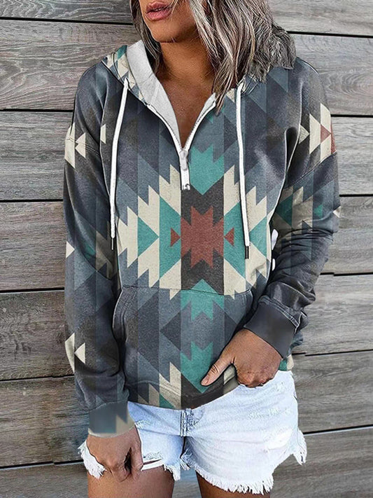 New ethnic tribal print hooded sweater jacket top