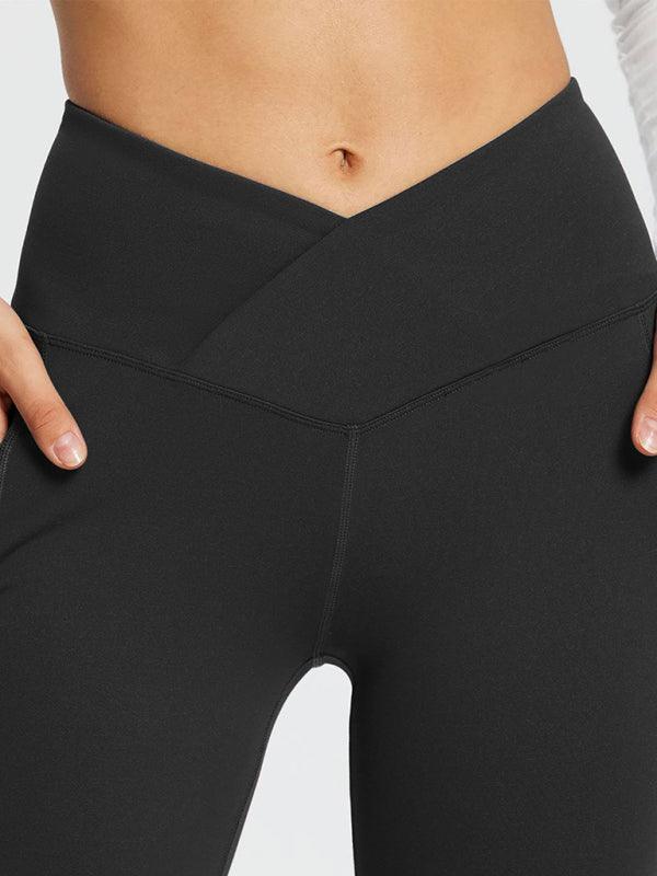 Solid Color Casual Ladies High Waist Slim Wide Leg Yoga Fitness Pants Brown