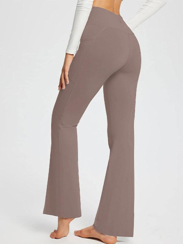 Solid Color Casual Ladies High Waist Slim Wide Leg Yoga Fitness Pants Brown