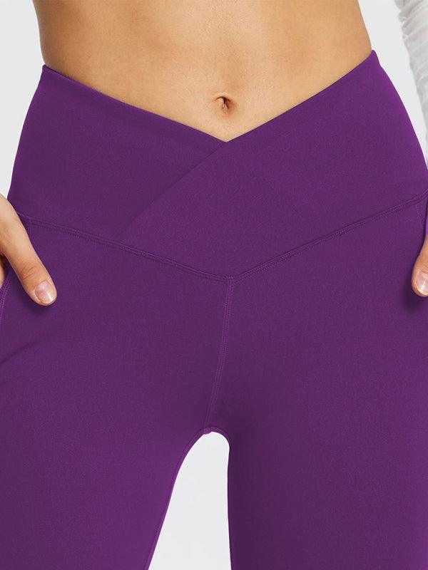 Solid Color Casual Ladies High Waist Slim Wide Leg Yoga Fitness Pants Brown