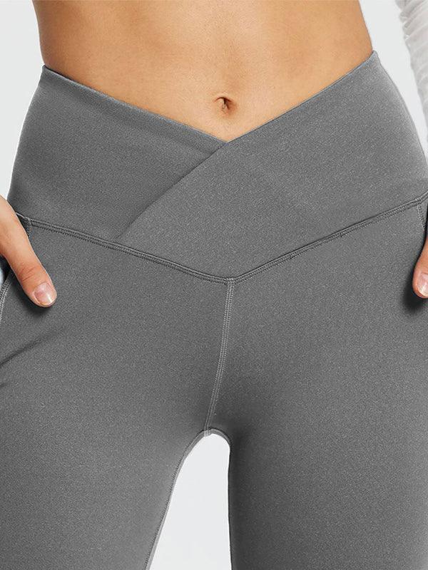 Solid Color Casual Ladies High Waist Slim Wide Leg Yoga Fitness Pants Brown