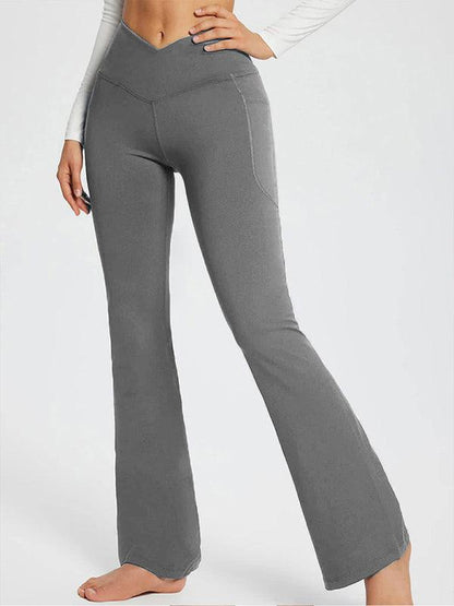 Solid Color Casual Ladies High Waist Slim Wide Leg Yoga Fitness Pants Grey