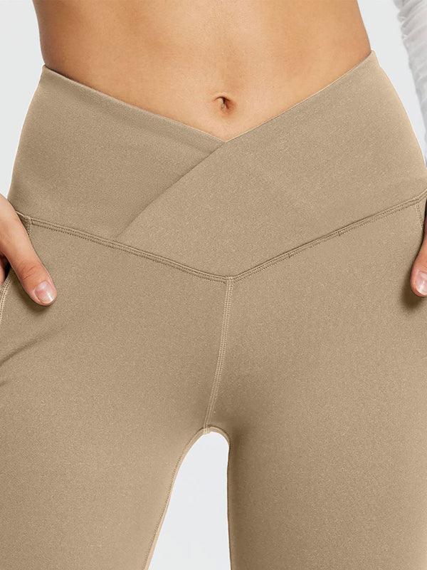 Solid Color Casual Ladies High Waist Slim Wide Leg Yoga Fitness Pants Brown