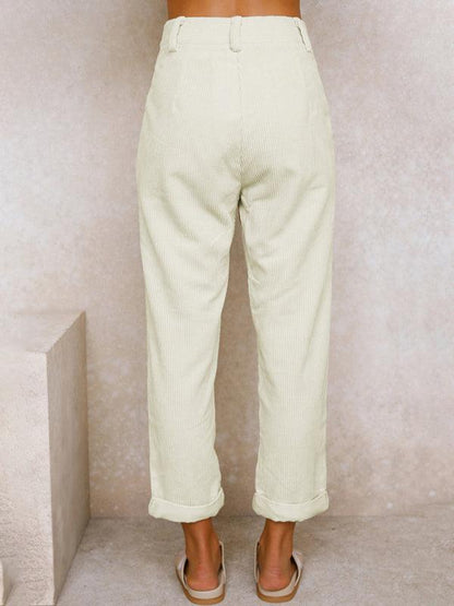 High Waist Lounge Pants Solid Color Corduroy Loose Straight Leg Trousers Charcoal grey