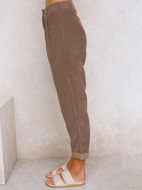 High Waist Lounge Pants Solid Color Corduroy Loose Straight Leg Trousers Charcoal grey