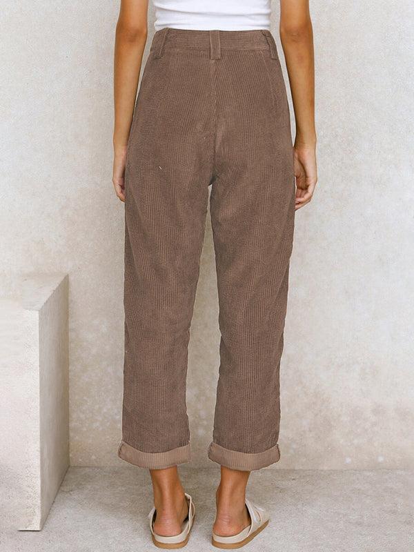 High Waist Lounge Pants Solid Color Corduroy Loose Straight Leg Trousers Charcoal grey