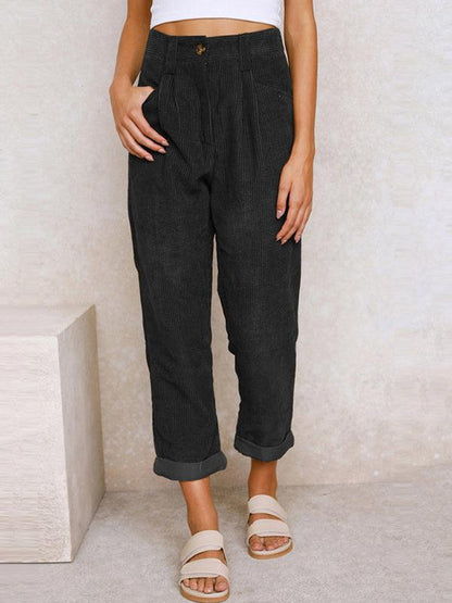 High Waist Lounge Pants Solid Color Corduroy Loose Straight Leg Trousers Charcoal grey