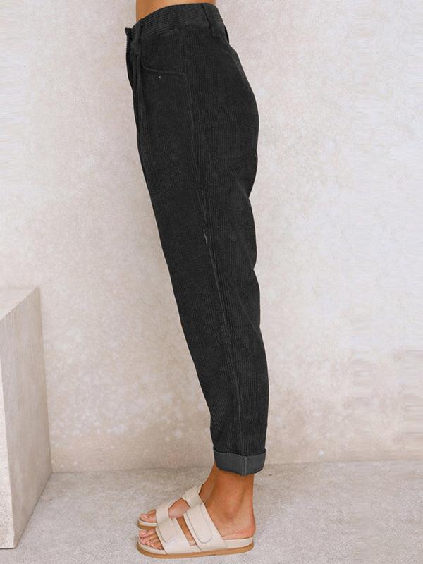 High Waist Lounge Pants Solid Color Corduroy Loose Straight Leg Trousers Charcoal grey