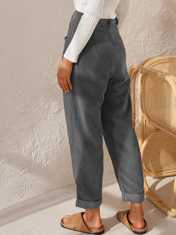 High Waist Lounge Pants Solid Color Corduroy Loose Straight Leg Trousers Charcoal grey