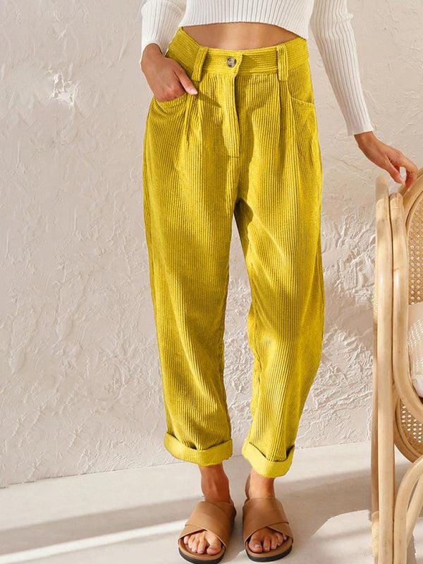 High Waist Lounge Pants Solid Color Corduroy Loose Straight Leg Trousers Khaki