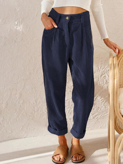 High Waist Lounge Pants Solid Color Corduroy Loose Straight Leg Trousers Champlain color