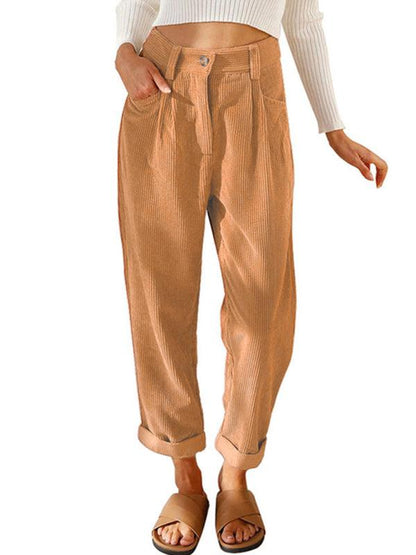 High Waist Lounge Pants Solid Color Corduroy Loose Straight Leg Trousers Charcoal grey