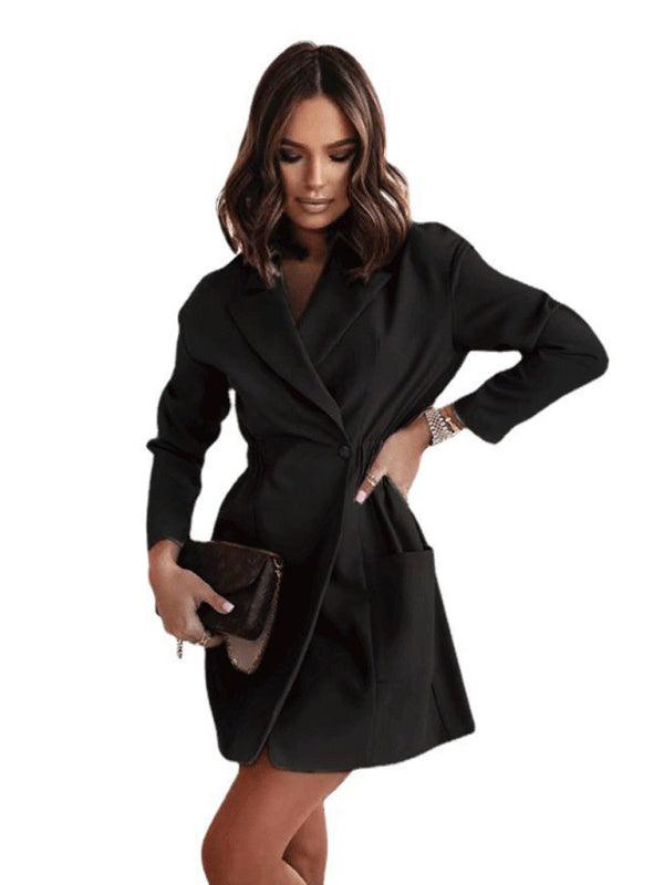 Fashion lapel slim cardigan temperament suit coat women Black