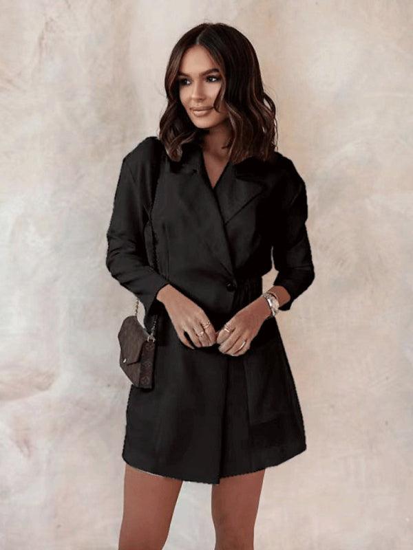 Fashion lapel slim cardigan temperament suit coat women Black