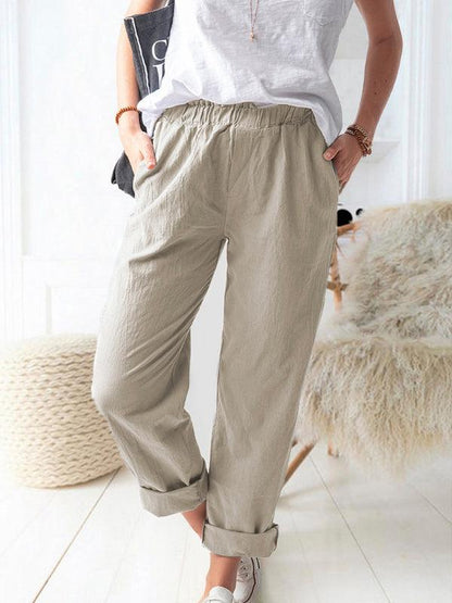 New style solid color casual elastic high waist straight trousers women Khaki