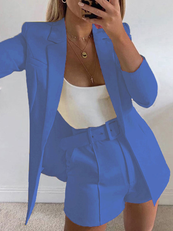 Fashion new sexy temperament stylish casual small suit cardigan suit Blue