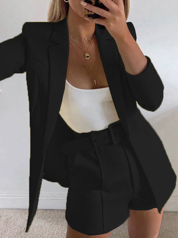 Fashion new sexy temperament stylish casual small suit cardigan suit Black