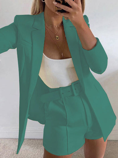 Fashion new sexy temperament stylish casual small suit cardigan suit Green black jasper