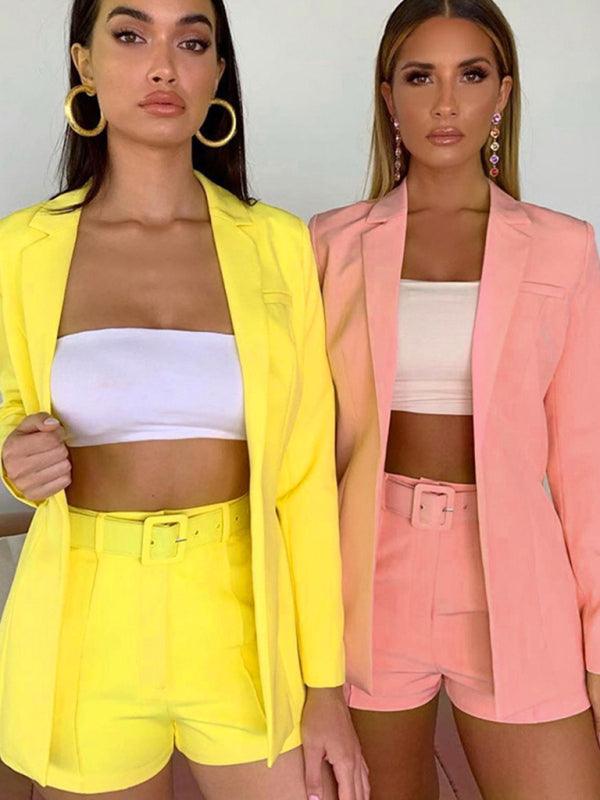 Fashion new sexy temperament stylish casual small suit cardigan suit Pink