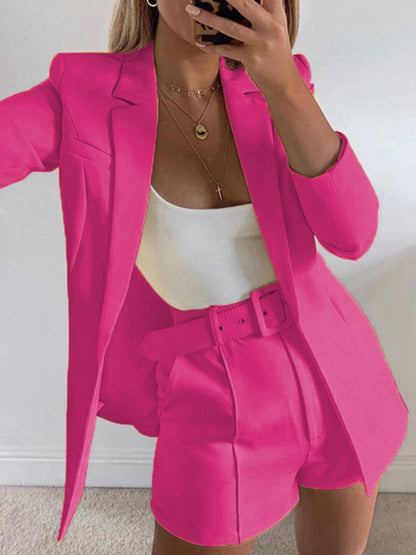 Fashion new sexy temperament stylish casual small suit cardigan suit Pink