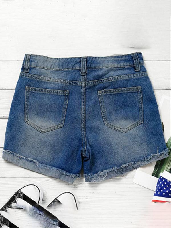 American flag patch skinny denim shorts Clear blue