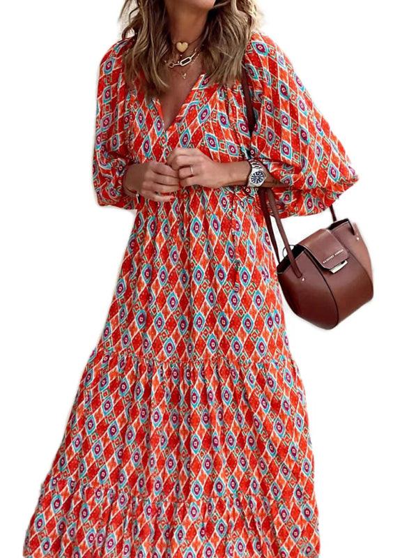 Geometric Collage Puff Sleeve Dress Street Holiday Women's Clothing Pattern6