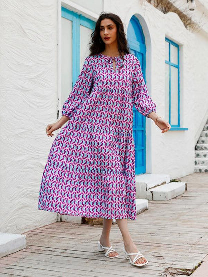 Geometric Collage Puff Sleeve Dress Street Holiday Women's Clothing Pattern6