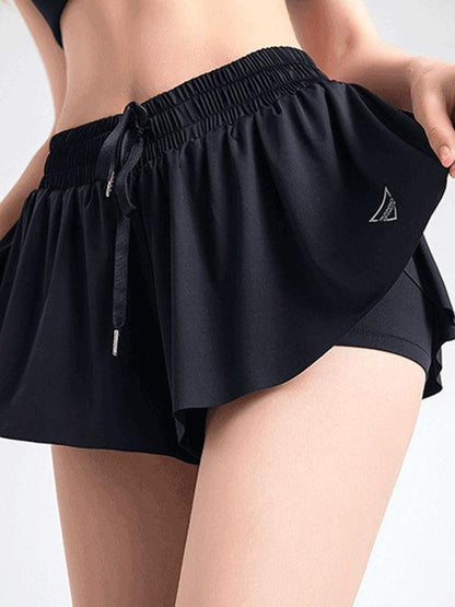 2 in 1 Shorts Yoga Clothes Running Fitness Sports Tennis Skirt Pants Large Size Sports Shorts Grey