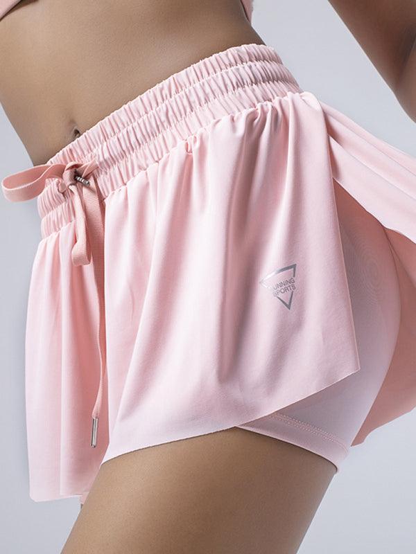 2 in 1 Shorts Yoga Clothes Running Fitness Sports Tennis Skirt Pants Large Size Sports Shorts Pastel pink