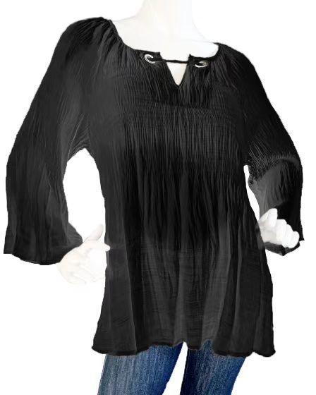 Women's long-sleeved stripe pleats blouse Black